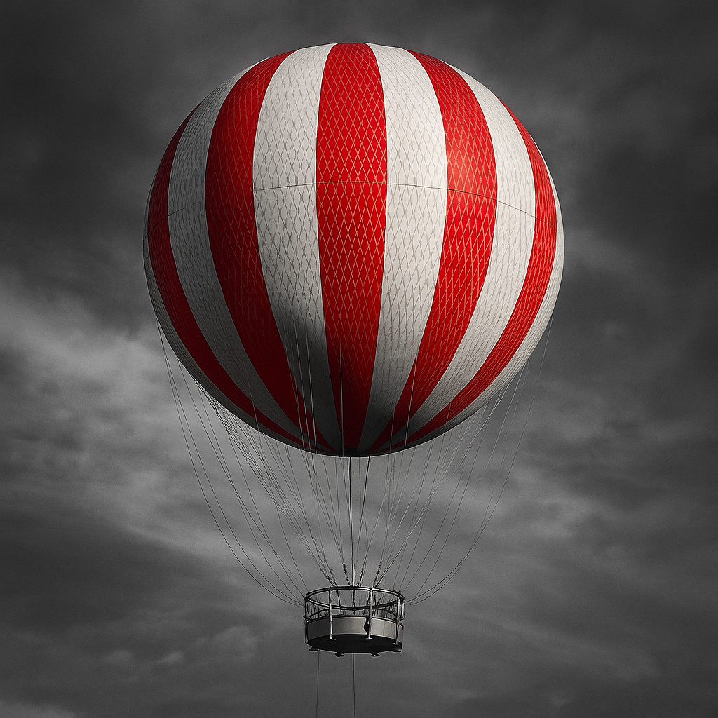 City Park Balloon Budapest in black and white with soft purple and golden tones floating above Városliget and Heroes’ Square at sunset.