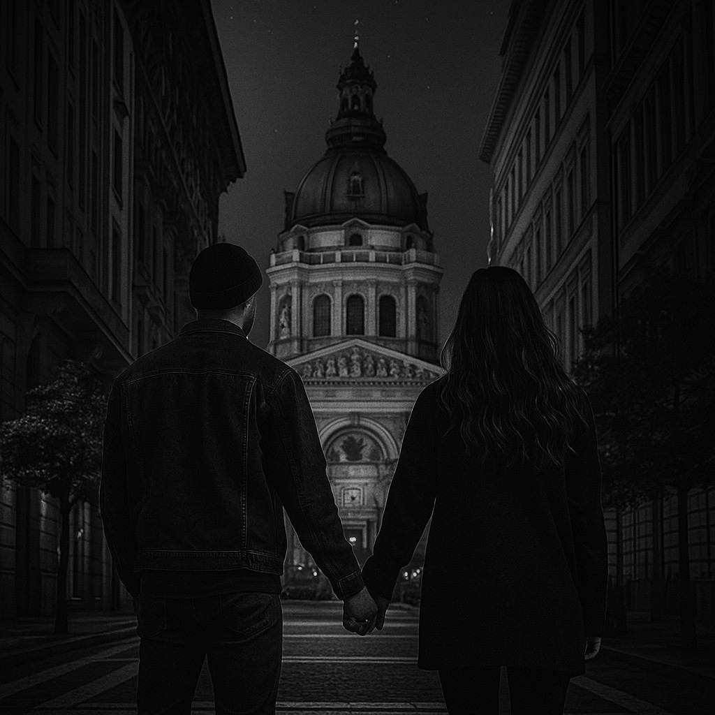 Couple standing by the Basilica of Budapest